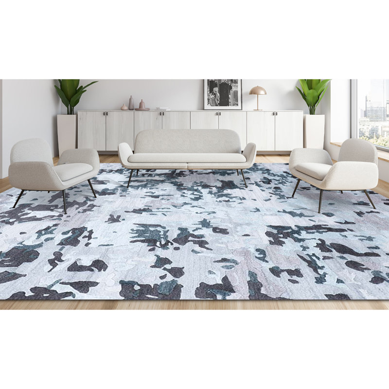 Camouflage Area Rug in Dark Gray/Light Blue, Rectangle 4' x 8'