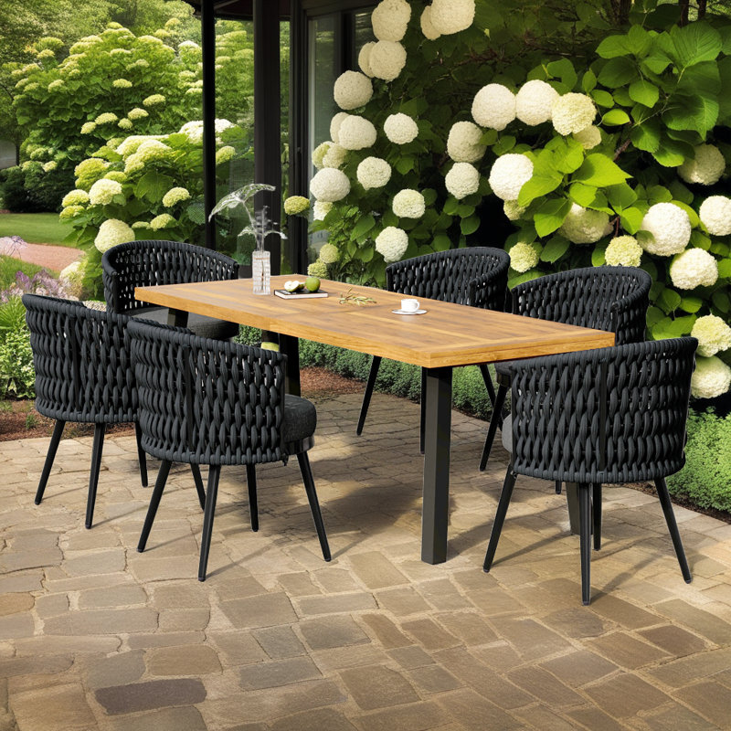 Ensemble repas d'extérieur - table et chaises en corde d'acacia (7 pièces)?, Noir