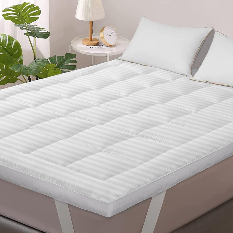 Premium 4inch Thick Mattress Topper Fluffy Microfibre Filling Breathable Polyester Cover Hypoallergenic 10cm Soft Comfort Bed Pad for Better Sleep