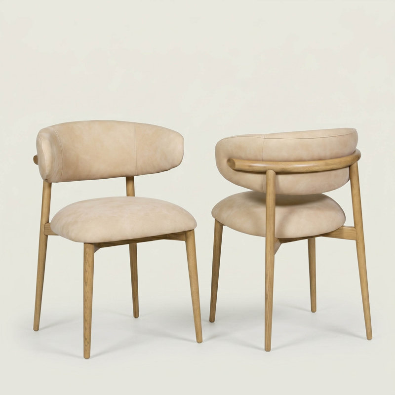  Chaise rembourrée Olimpio - Cuir beige naturel, Cuir naturel beige