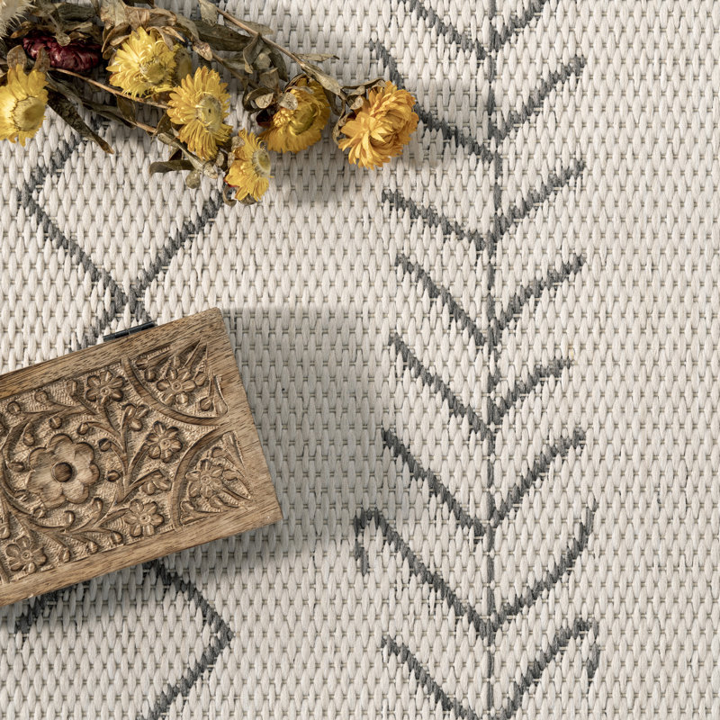 Ezri Diamond Indoor/Outdoor Area Rug for Living Room Patio Deck Front Porch Kitchen, Ivory/Dark Grey, Runner 2' x 10'