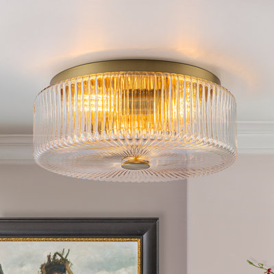 Plafonnier encastré 3 lumières en verre nervuré