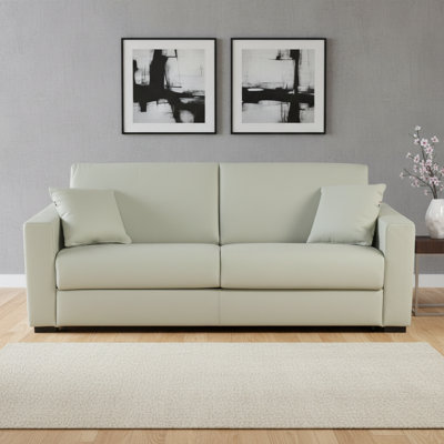 Anastasia 81" Genuine Italian Top Grain Leather Queen Square Arm Sleeper Sofa Bed with Memory Foam Mattress