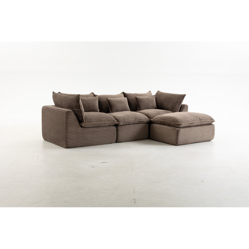 Ensemble de canapé modulaire modulaire avec repose-pieds et repose-pieds, Velours côtelé kaki