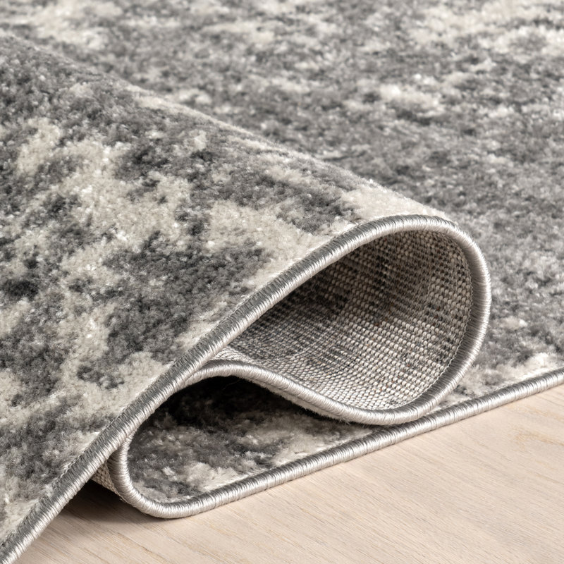 Deedra Modern Abstract Power Loom Performance Gray/White Rug, Round 10'