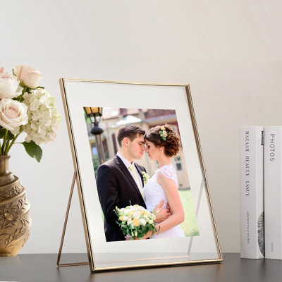 Gold 11x14'' Floating Frame for Picture(6x8'',7x9'',8x10''),Adjustable Tabletop/Shelf floating picture frame 8x10'',Classy Gift Choice for Wedding,Thanksgiving,Christmas,Home or Office Decor
