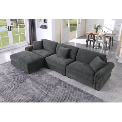 Oliver Modern Style Upholstered Large 3 Seats Seville Couch With Ottoman