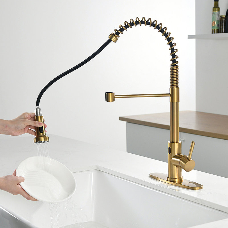 Robinet de cuisine sans contact, robinet de cuisine intelligent automatique mains libres, Or brossé