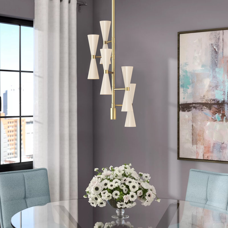 Milo 10 LT White w/ Vintage Brass Chandelier Kalco, White