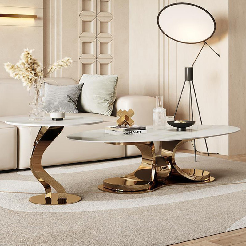Ensemble de tables basses de luxe de style italien, Doré, H 15 po x L 47,2 po x l 27,6 po