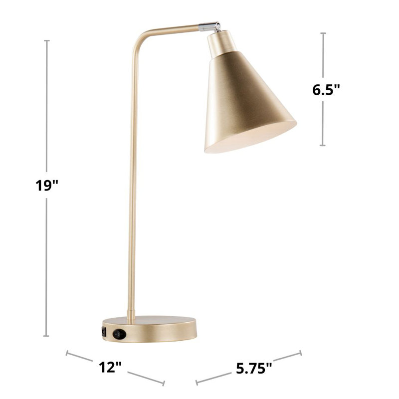 Pix 19" Metal Task Lamp with Usb, Gold