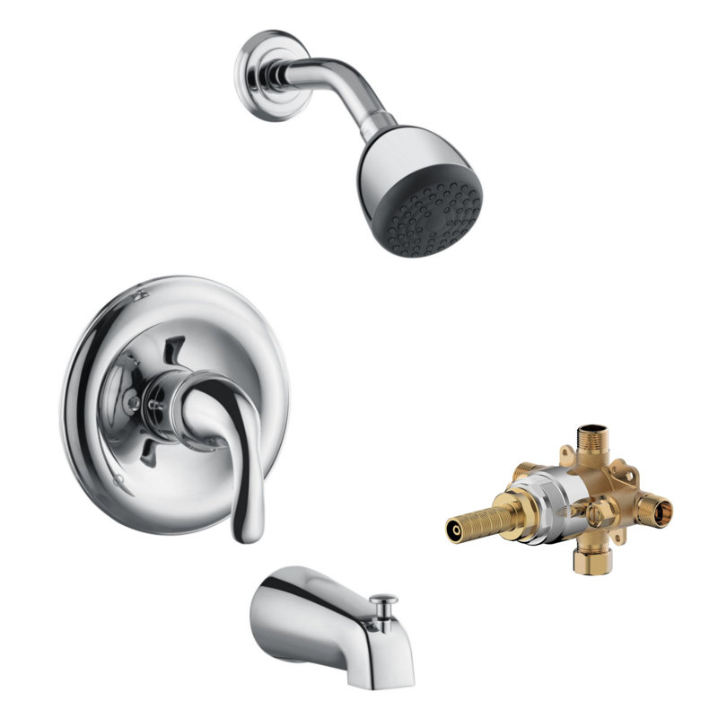 Nita Vantage Shower Trim System: Round Shower Head, Single Handle Set, Tub Spout & Rough-in Valve Included - Chrome Polished