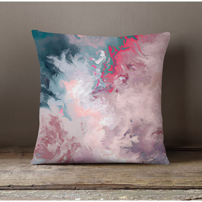 Throw Pillow With Insert, 20"H x 20"W, Blue/Pink Abstract 9