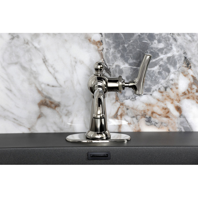 Kingston Brass Hallerbos Single-Handle 1-Hole Deck Mount Bathroom Faucet with Deck Plate and Drain, Polished Nickel