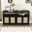 Buffet de style bohémien avec tablettes réglables à 3 positions, portes en rotin tissé à la main et tablettes ouvertes, conception sans poignée-1348161501
