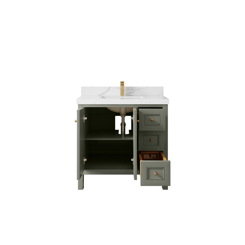 Nashville X P 22 po Meuble-lavabo central en albâtre, Evergreen, Calacatta Laza