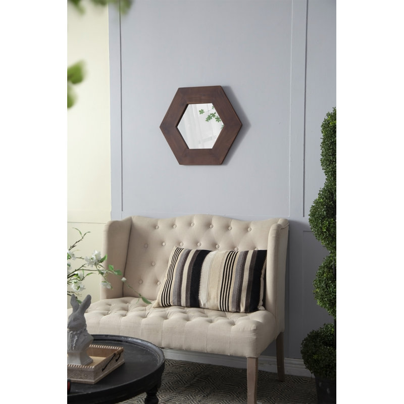 Miroir hexagonal 18,5 "x 18,5" avec cadre en bois massif, Brun