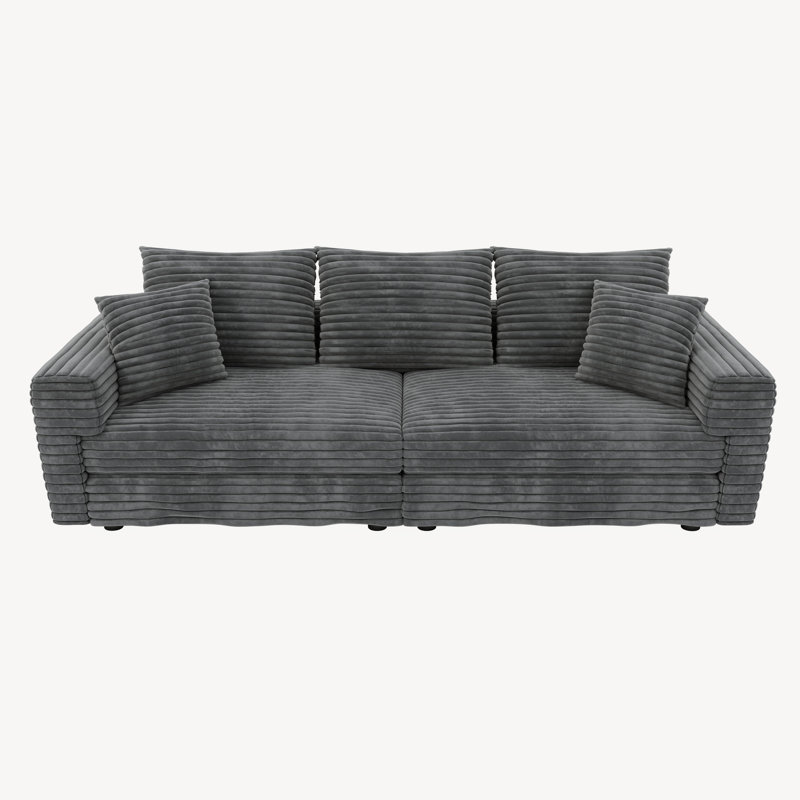 Fauteuil en velours côtelé à 3 places 82,7 po Arcadia Grey, Gris