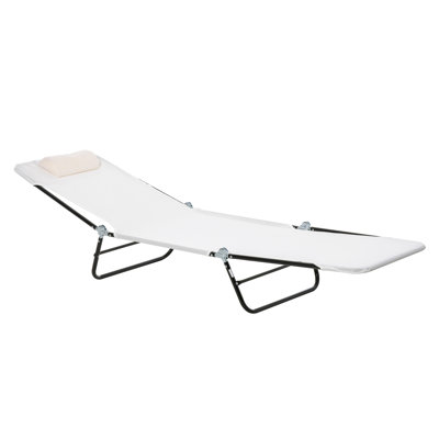 Chaise d'extérieur blanc crème. Salon pliable avec dossier inclinable. Siège en filet respirant. Réglable pour un confort personnalisé. Portable léger. Structure en acier. Convient à divers