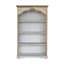Grande bibliothèque en bois à quatre niveaux 47 x 17,5 x 82,5 po avec plateau arqué et finition vieillie blanc et beige terreux