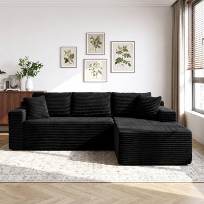 Canapé modulaire en forme de L à compression de 105 po avec méridienne et tissu d'ameublement en velours côtelé 105 po