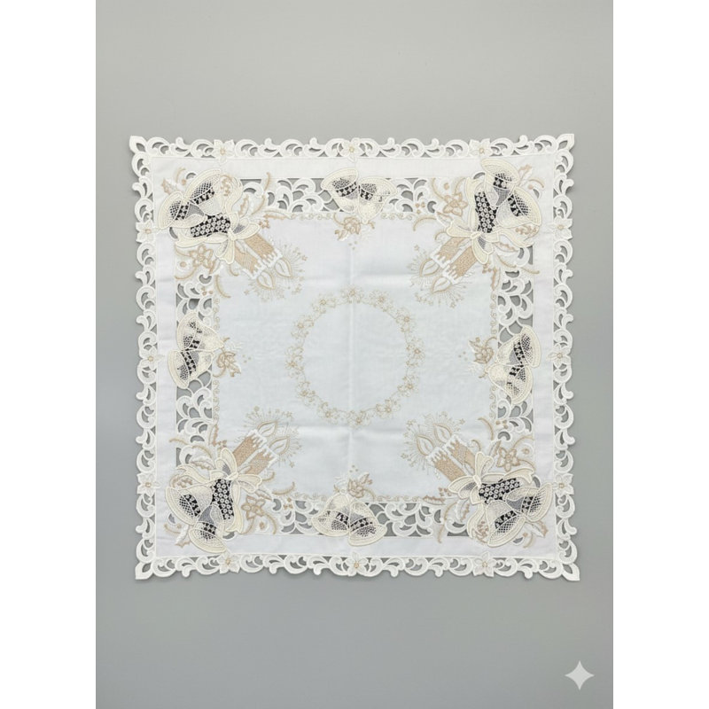 Nappe de Noël carrée brodée en dentelle beige, 36 pouces