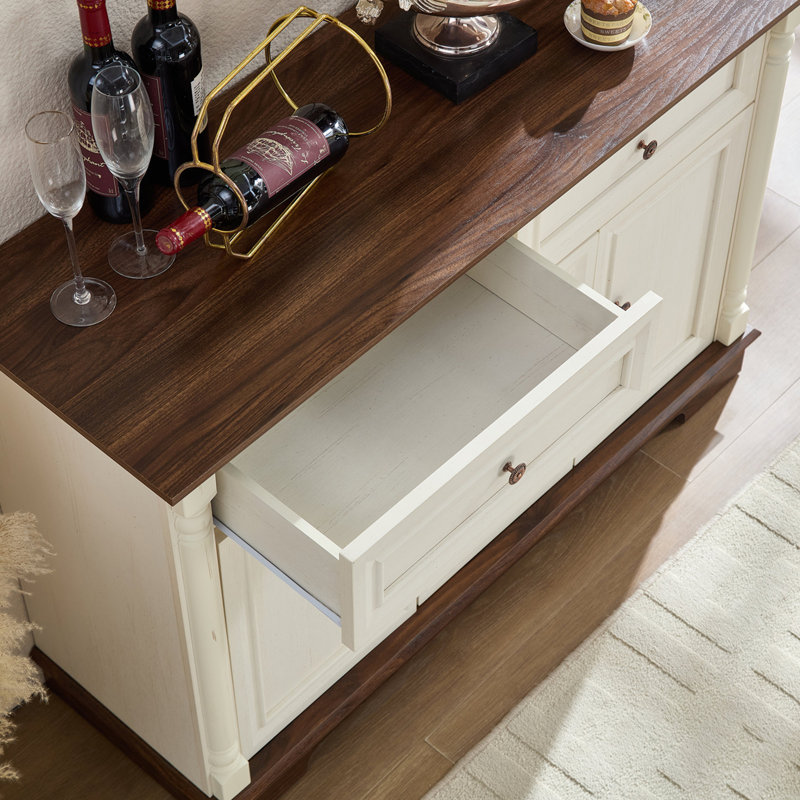 Farmhouse Style Kitchen Storage Cabinet, White/Walnut