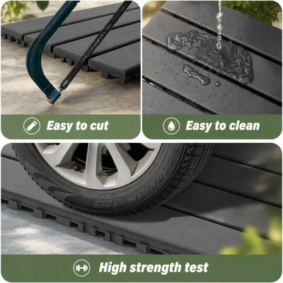 22 dalles de terrasse emboîtables gris foncé, faciles à installer pour l'intérieur et l'extérieur, en polypropylène résistant, pour une utilisation polyvalente.