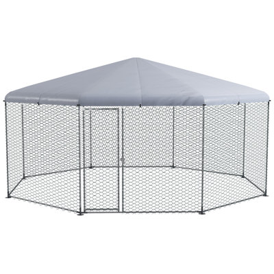 Pawhut Large Metal Chicken Coop Chicken Run For Chicken, Ducks And Rabbits With Waterproof And Anti-UV Cover, Walk-In Poultry Cage Hen House For Outdoor And Yard Farm Use