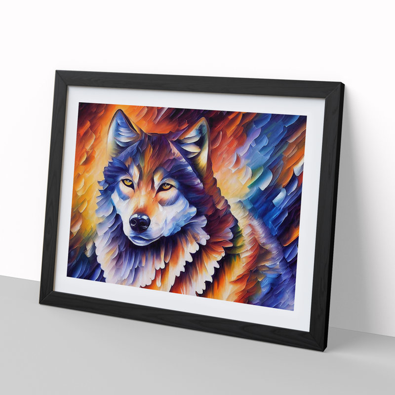 XH1022-10269X Wolf Painting Vol.4 Abstract - Single Picture Frame Print, Black Framed, 46cm H x 64cm W x 2cm D