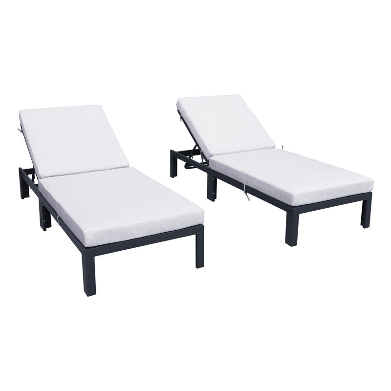 Outdoor Metal Chaise Lounge , Cushion Included, Light Gray