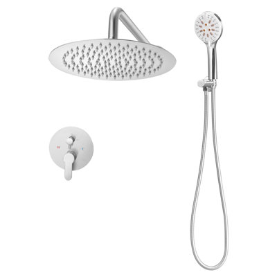 Shower Faucet Set 10" Round Rain Shower Head and Hand Set Brushed Nickel