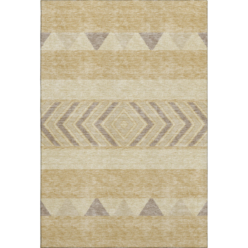 Premium Machine Washable Prisco Gold Rug, Rectangle 5' x 7'6"