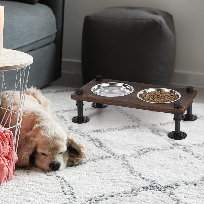 Console de repas surélevée pour animal 2 bols, Brun foncé
