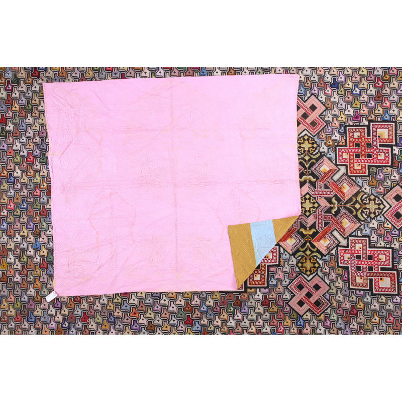 Multicolor Jewel Tones Wool Antique Allover Geometric Quilt Needlework 1920s Rug