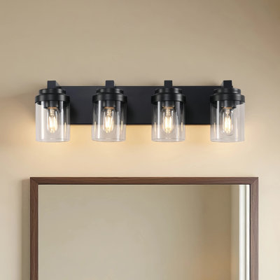 Industrial Vintage Wall Sconce Vanity Light with Clear Glass Shades and Matte Black Backplate for Bathroom Mirror, Hallway, or Living Room (Bulb Not Included)