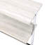 Table demi-lune en chêne blanc, démontable, compartiment de rangement ouvert avec tablette fixe, plateau en placage papier et plomb, structure tubulaire métallique en forme de X, largeur 122 cm, hauteur 76 cm, profondeur 41 cm, capacité de charge 32 kg.-1565855744