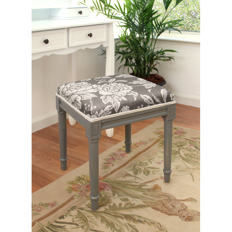 Joann Solid Wood Accent Stool, White, Gray