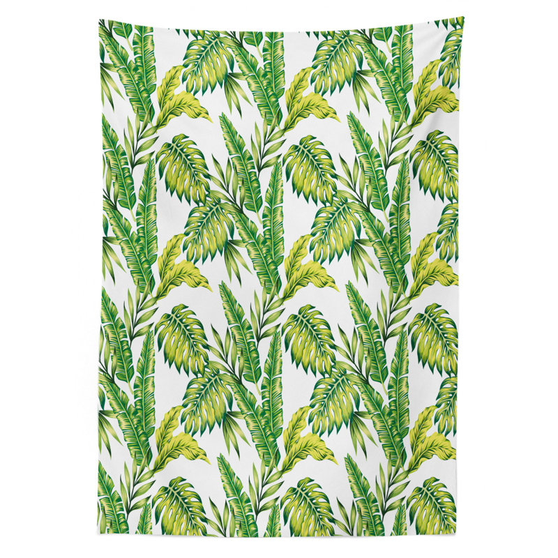 Jungle Tablecloth, 84" x 60", Green White Floral