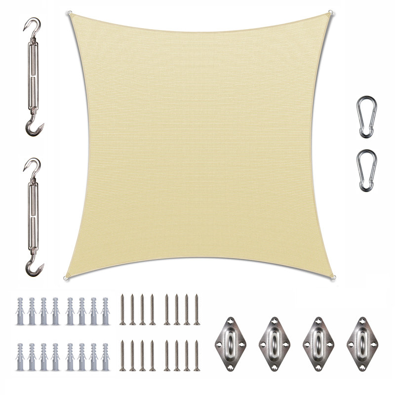 Royal Shade Square Shade Sail With Hardware Kit, 10' x 10', Light Beige