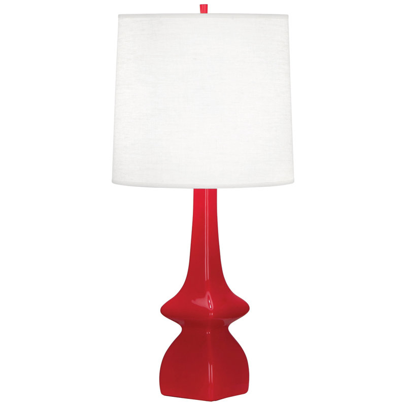 Ruby Red Ceramic Table Lamp with Oyster Linen Shade
