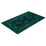 Overdyed Hand-Knotted Wool Modern-Contemporary Green Area Rug 3' 2" x 5' 4"