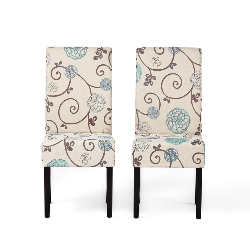 Olin 0'' H Fabric Upholstered Side Chair, White/Blue Floral