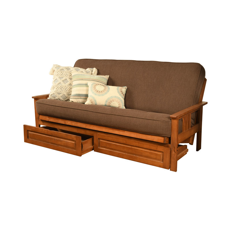 Stratford Full 79" Futon Frame and Mattress with Drawer Set, Barbados, Cocoa Linen