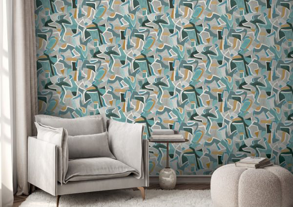 10m x 60cm Jigsaw Wallpaper Roll, Blue/Green/Yellow