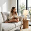 Cream Ceramic Table Lamp – Textured Base with Fabric Shade, Warm Ambient Light Perfect for Bedroom or Living Room
