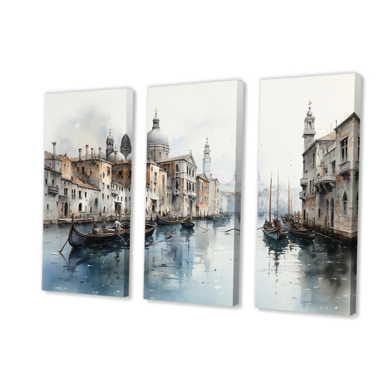 "Blue Canal Urban Venice", impression sur toile 3 pièces, H 40 po x l 60 po
