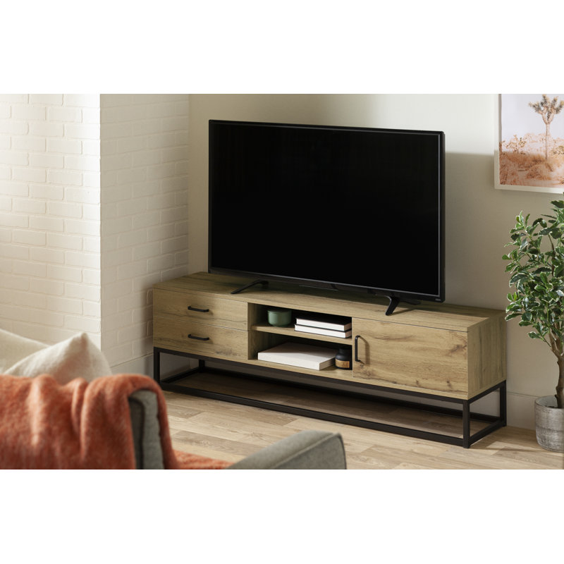 Nordik Oak and Black Modern TV Stand with Cabinet