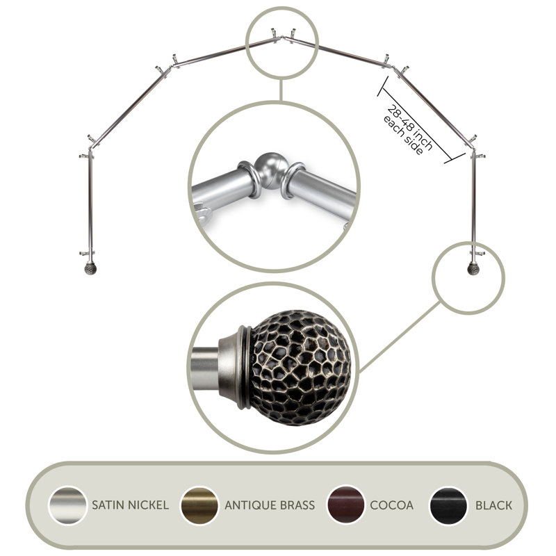 Métal; tringle à rideaux simple réglable en résine 0,81 po, Nickel satiné, 28 po à 48 po (chaque côté)