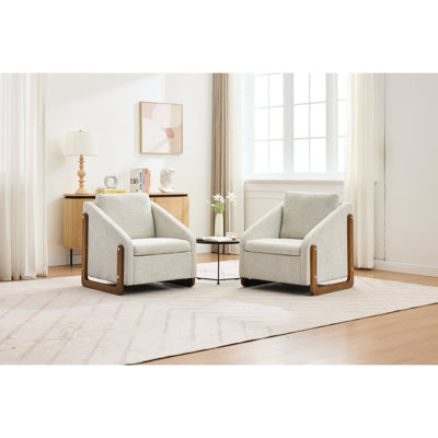 Fauteuil rembourré en chenille beige avec structure en bois, pour le salon et la chambre à coucher, tissu de style moderne ergonomique, chambre à coucher et chambre à coucher,